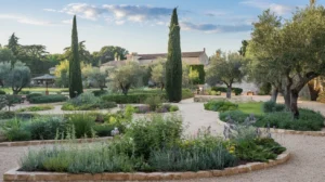Un-jardin-magnifiquement-aménagé-avec-des-plantations-verdoyantes-et-des-allées-bien-tracées.